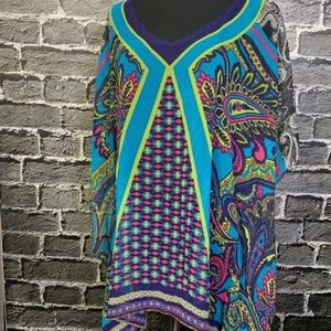 Chico's Poncho Style Chiffon Blouse Vibrant Sz S/M